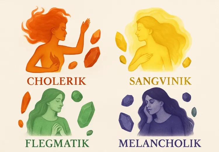 Ilustrace čtyř typů osobnosti včetně cholera v češtině.