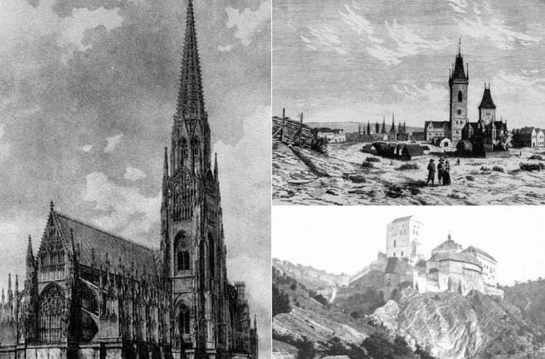 Historické ilustrace stavb Karla IV.