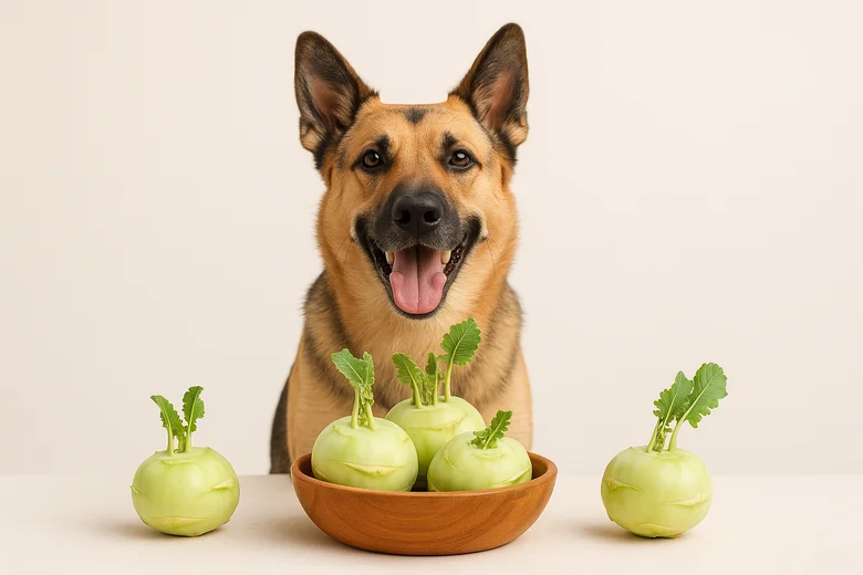 Pes před kohlrabiem, zvíře a zelenina