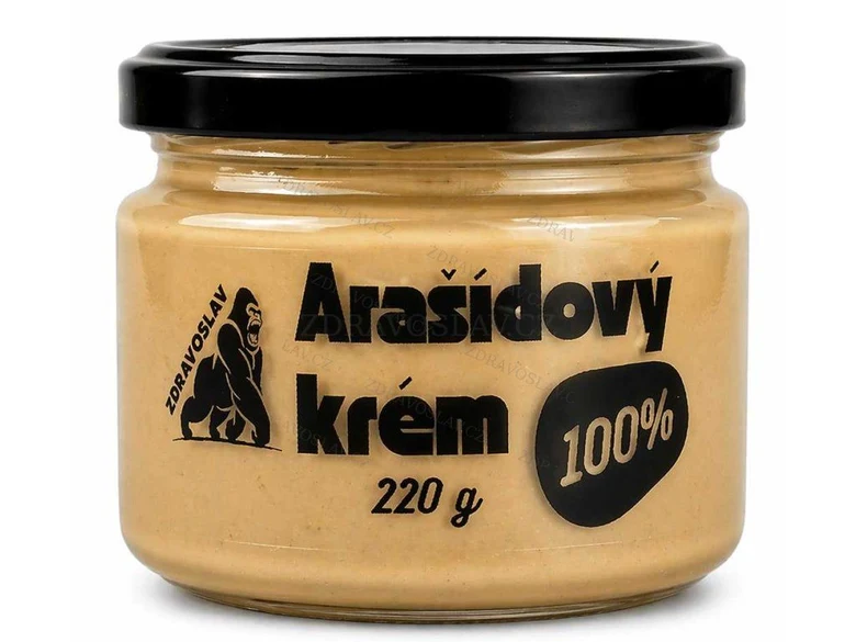 Skleněná dóza arašídového krému Zdravoslav