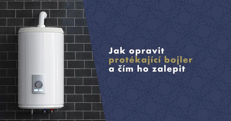 Bílý bojler na stěně s nápisem o opravě