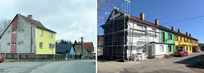 Před a po obnovení fasády rodinného domu