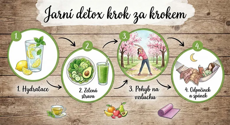 Jarní detox kroky: hydratace, zelená strava, pohyb, odpočinek