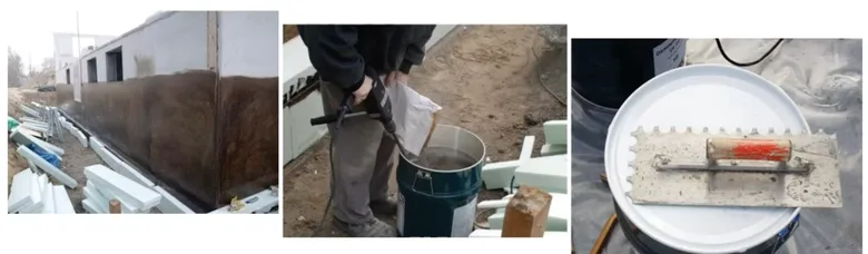 Zateplování soklu - příprava a aplikace izolační pěny.