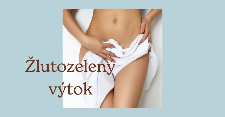 Žena drží bílou utěrku u třísel v kontextu žlutozeleného výtok