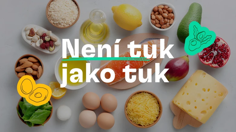Různé zdroje zdravých tuků jako ořechy, avokádo a vejce.