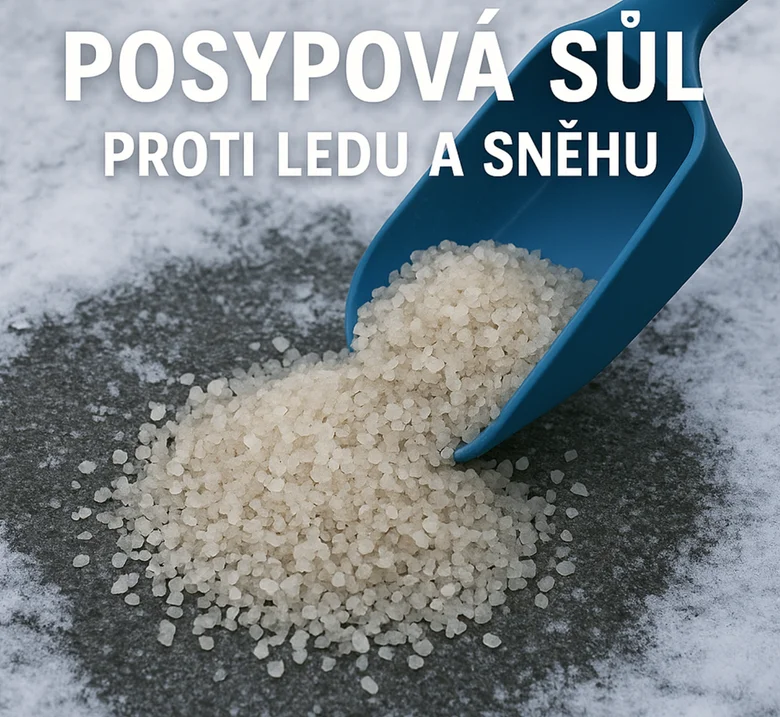 Modlá sypací soli na sněhu proti ledu.