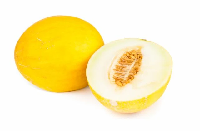 Žlutý meloun cantaloup s polovičkou ukazující semena.