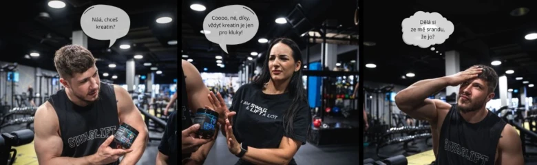 Muži v posilovně diskutují o křemíku pro sportovce.