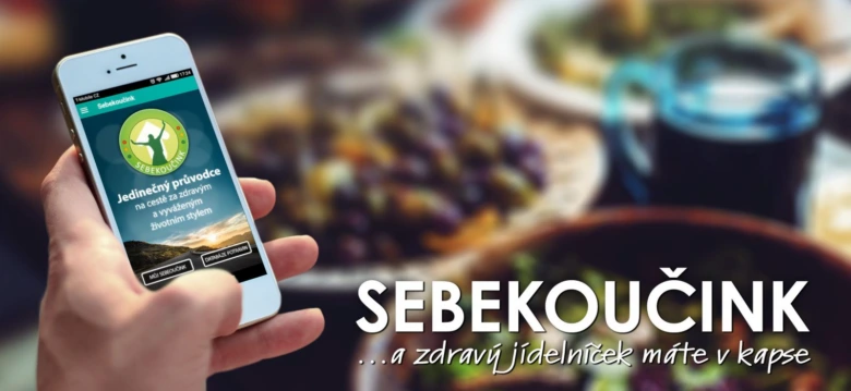 Ruka drží telefon s aplikací pro zdravé stravování před talířem zeleniny.