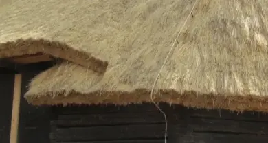 Tradiční došková střecha na staré dřevěné chalupě.