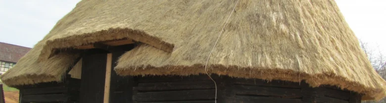 Tradiční došková střecha na staré dřevěné chalupě.